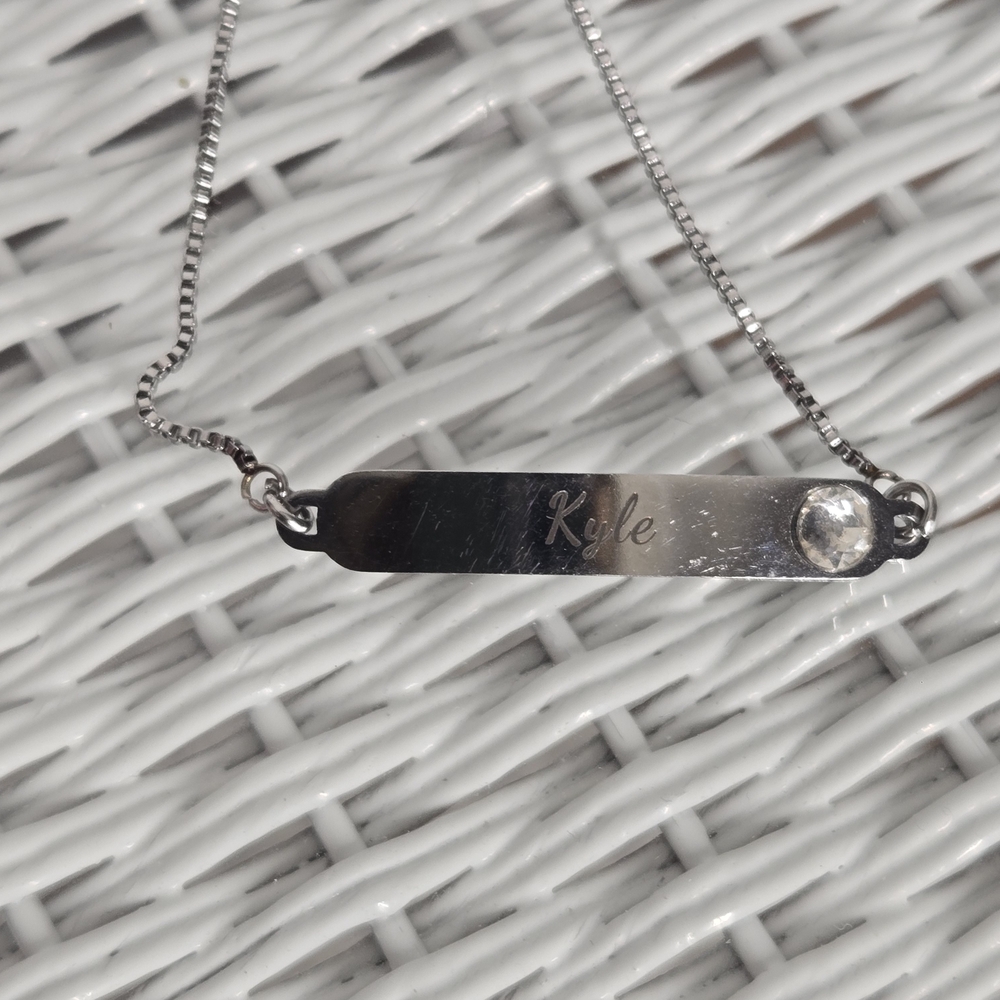 Personalized 'Kyle' Engraved Silver-Tone Bracelet with Clear Crystal Accent
